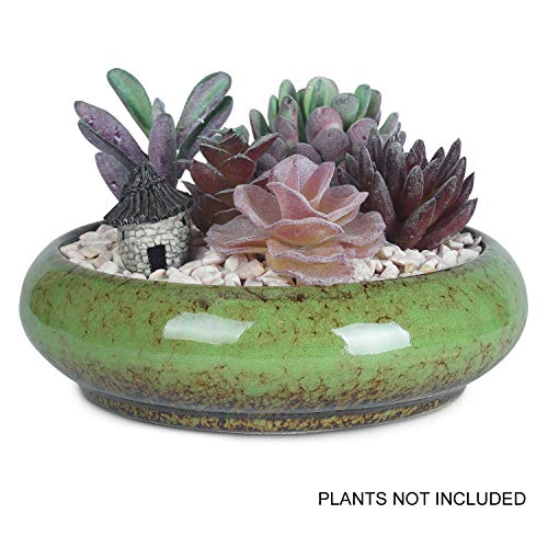 7.3 inch Round Succulent Planter Pots with Drainage Hole Bonsai Pots Garden Decorative Cactus Stand Ceramic Glazed Flower Container