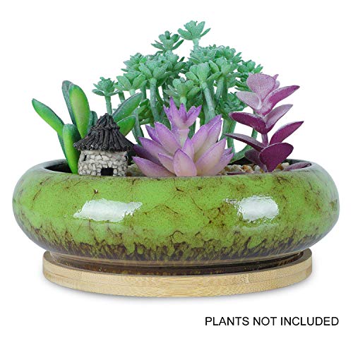 7.3 inch Round Succulent Planter Pots with Drainage Hole Bonsai Pots Garden Decorative Cactus Stand Ceramic Glazed Flower Container