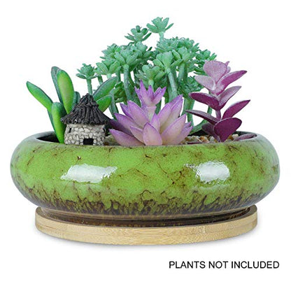 7.3 inch Round Succulent Planter Pots with Drainage Hole Bonsai Pots Garden Decorative Cactus Stand Ceramic Glazed Flower Container
