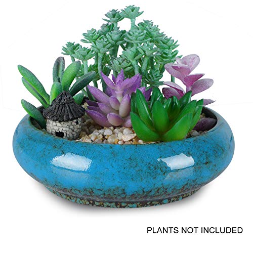 7.3 inch Round Succulent Planter Pots with Drainage Hole Bonsai Pots Garden Decorative Cactus Stand Ceramic Glazed Flower Container