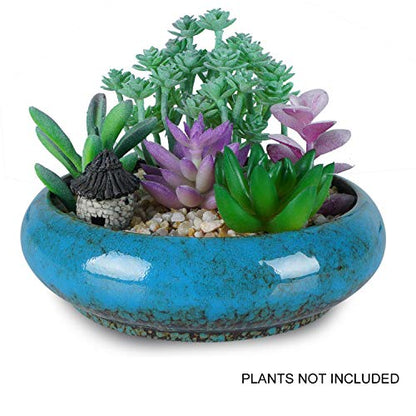 7.3 inch Round Succulent Planter Pots with Drainage Hole Bonsai Pots Garden Decorative Cactus Stand Ceramic Glazed Flower Container