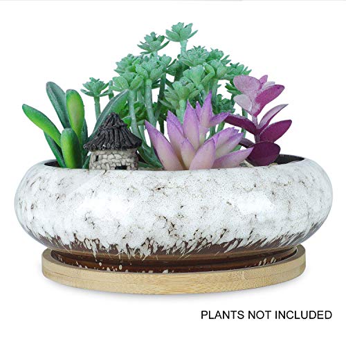 7.3 inch Round Succulent Planter Pots with Drainage Hole Bonsai Pots Garden Decorative Cactus Stand Ceramic Glazed Flower Container