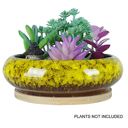 7.3 inch Round Succulent Planter Pots with Drainage Hole Bonsai Pots Garden Decorative Cactus Stand Ceramic Glazed Flower Container