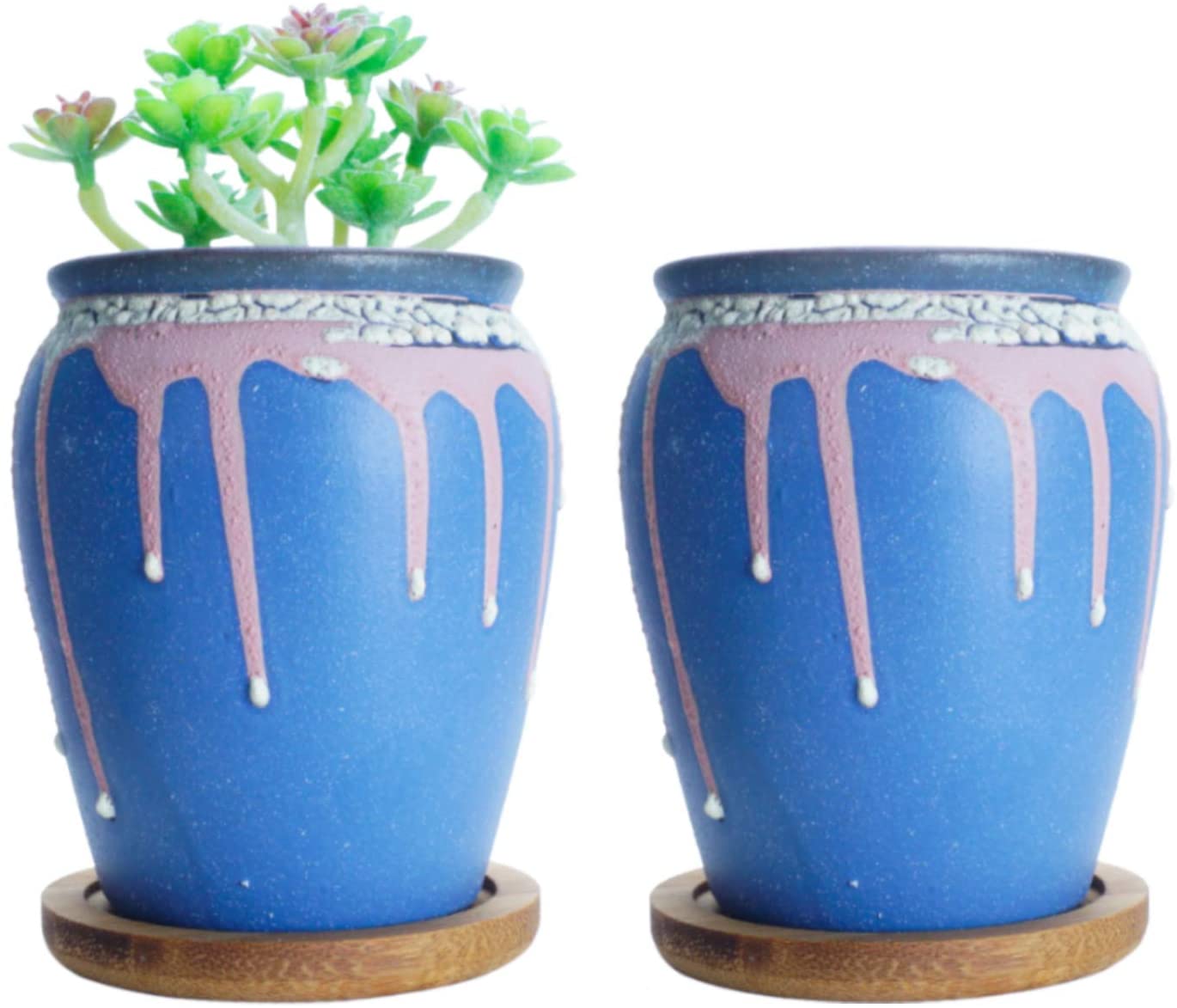 Turquoise Small Plant Pot M Size Set of 3 Ceramic Pot for Cactus