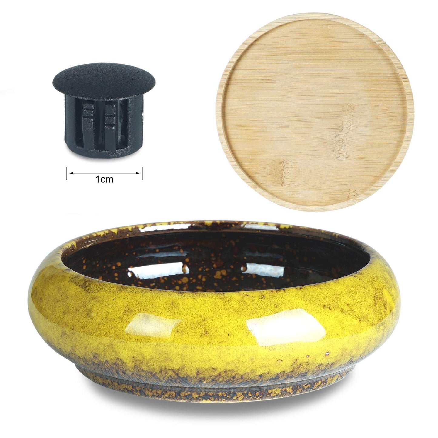 7.3 inch Round Succulent Planter Pots with Drainage Hole Bonsai Pots Garden Decorative Cactus Stand Ceramic Glazed Flower Container