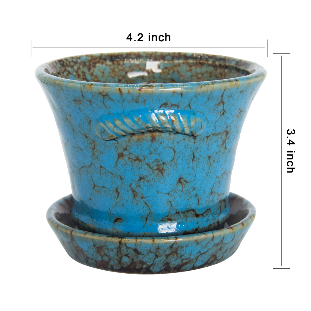 ARTKETTY Succulent Planter Pots, 4.2 Inch Modern Ceramic Cactus Plant Pots with Drainage Hole & Saucer Mini Glazed Flower Pots Tiny Plant Container Perfect for Indoor/Outdoor Plants Pack of 4