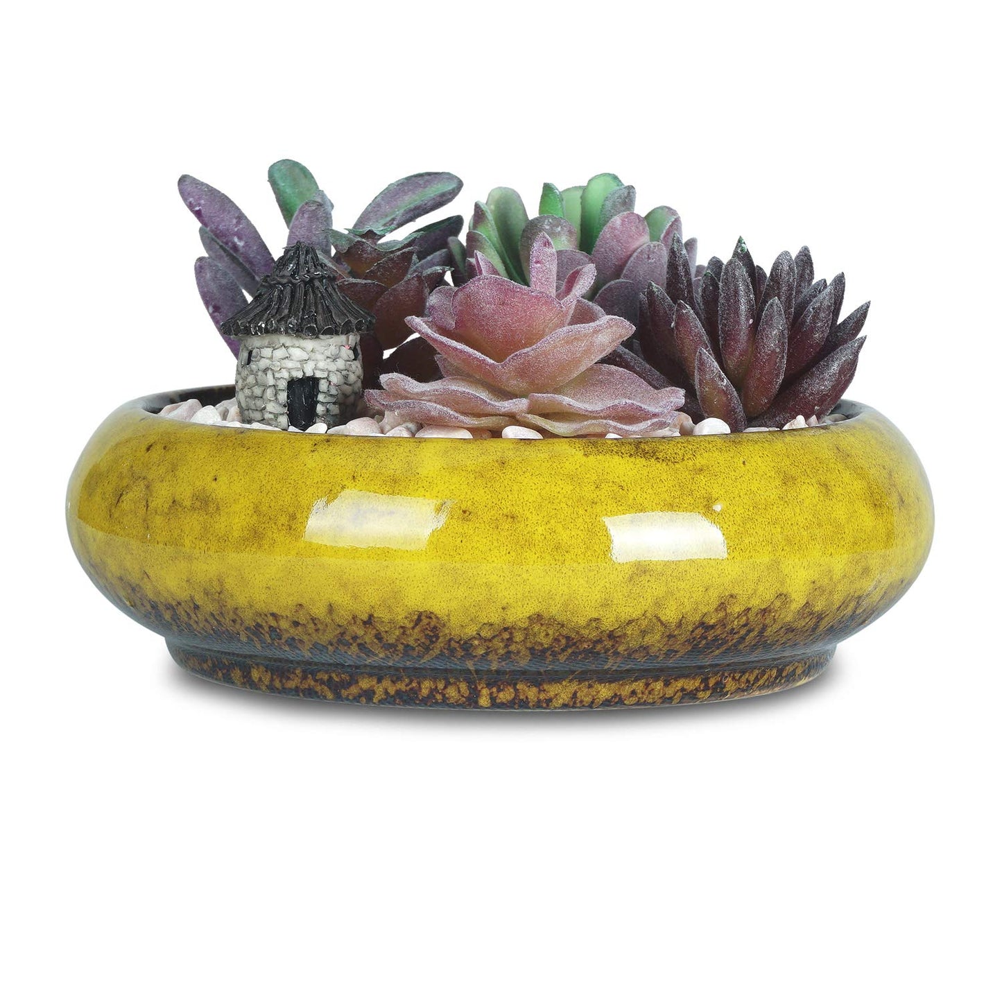 7.3 inch Round Succulent Planter Pots with Drainage Hole Bonsai Pots Garden Decorative Cactus Stand Ceramic Glazed Flower Container
