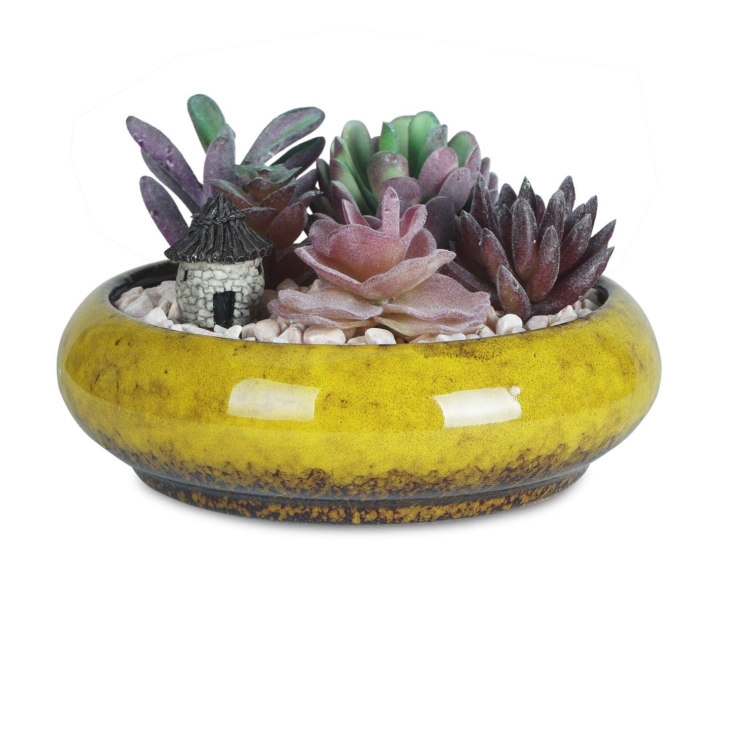 7.3 inch Round Succulent Planter Pots with Drainage Hole Bonsai Pots Garden Decorative Cactus Stand Ceramic Glazed Flower Container
