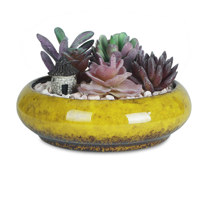 7.3 inch Round Succulent Planter Pots with Drainage Hole Bonsai Pots Garden Decorative Cactus Stand Ceramic Glazed Flower Container