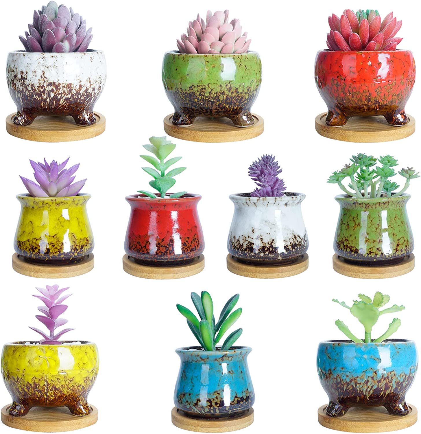 Succulent Pots, Small Succulent Planter Pots with Drainage Trays Ceramic Flower Pots for Indoor Cactus Plants Set of 10