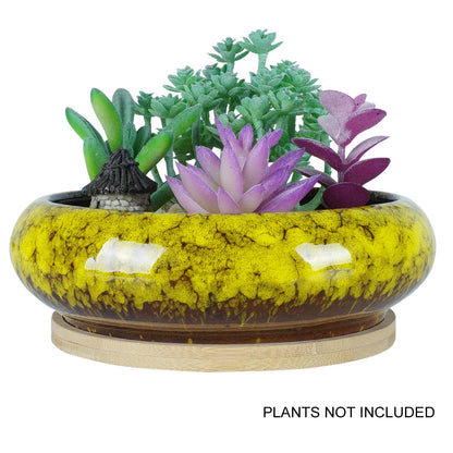 7.3 inch Round Succulent Planter Pots with Drainage Hole Bonsai Pots Garden Decorative Cactus Stand Ceramic Glazed Flower Container