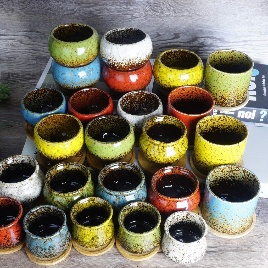 ARTKETTY Succulent Planter Pots, 4.2 Inch Modern Ceramic Cactus Plant Pots with Drainage Hole & Saucer Mini Glazed Flower Pots Tiny Plant Container Perfect for Indoor/Outdoor Plants Pack of 4