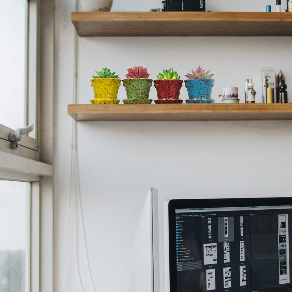 ARTKETTY Succulent Planter Pots, 4.2 Inch Modern Ceramic Cactus Plant Pots with Drainage Hole & Saucer Mini Glazed Flower Pots Tiny Plant Container Perfect for Indoor/Outdoor Plants Pack of 4