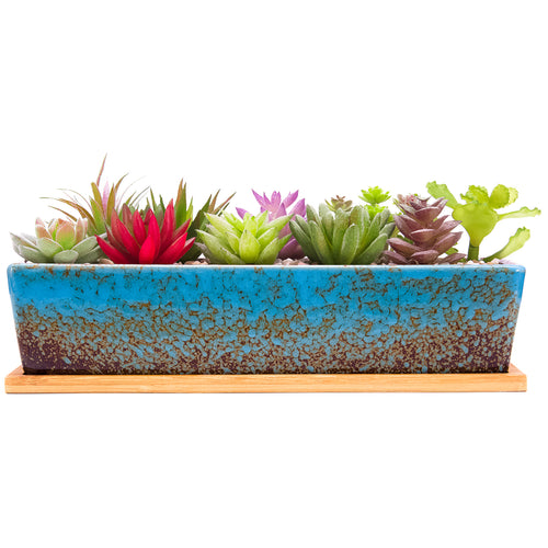 shallow indoor plant pots 12 Inch Succulent Pots Long Rectangle Succulent Planter Pots with Dra