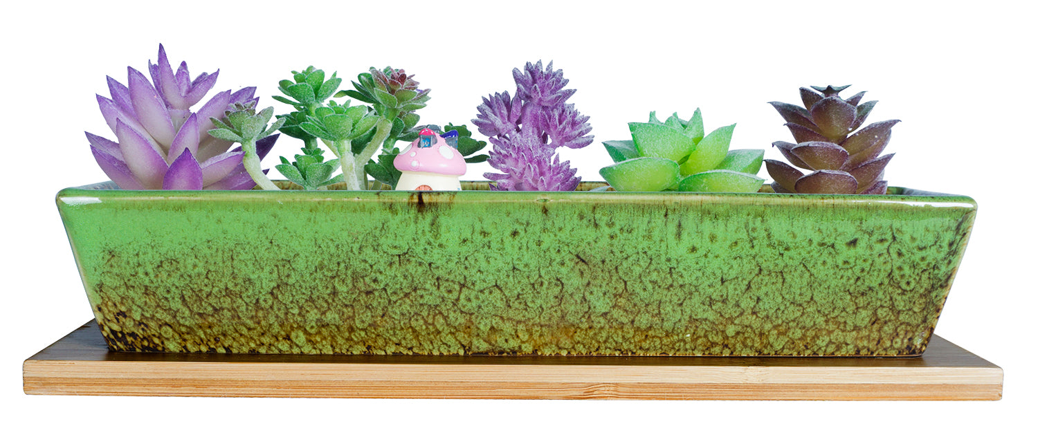 small square succulent pots Succulent Planter Pots, 9.8 Inch Long Rectangle Ceramic Succulent Pot – artketty