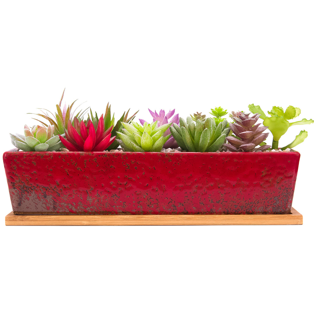 rectangle indoor planter 12 Inch Succulent Pots Long Rectangle Succulent Planter Pots with Dra – artketty